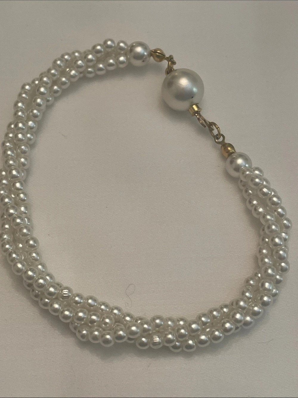 Multi-Strand Pearl Bracelet in White & Gold 7” 3” extender